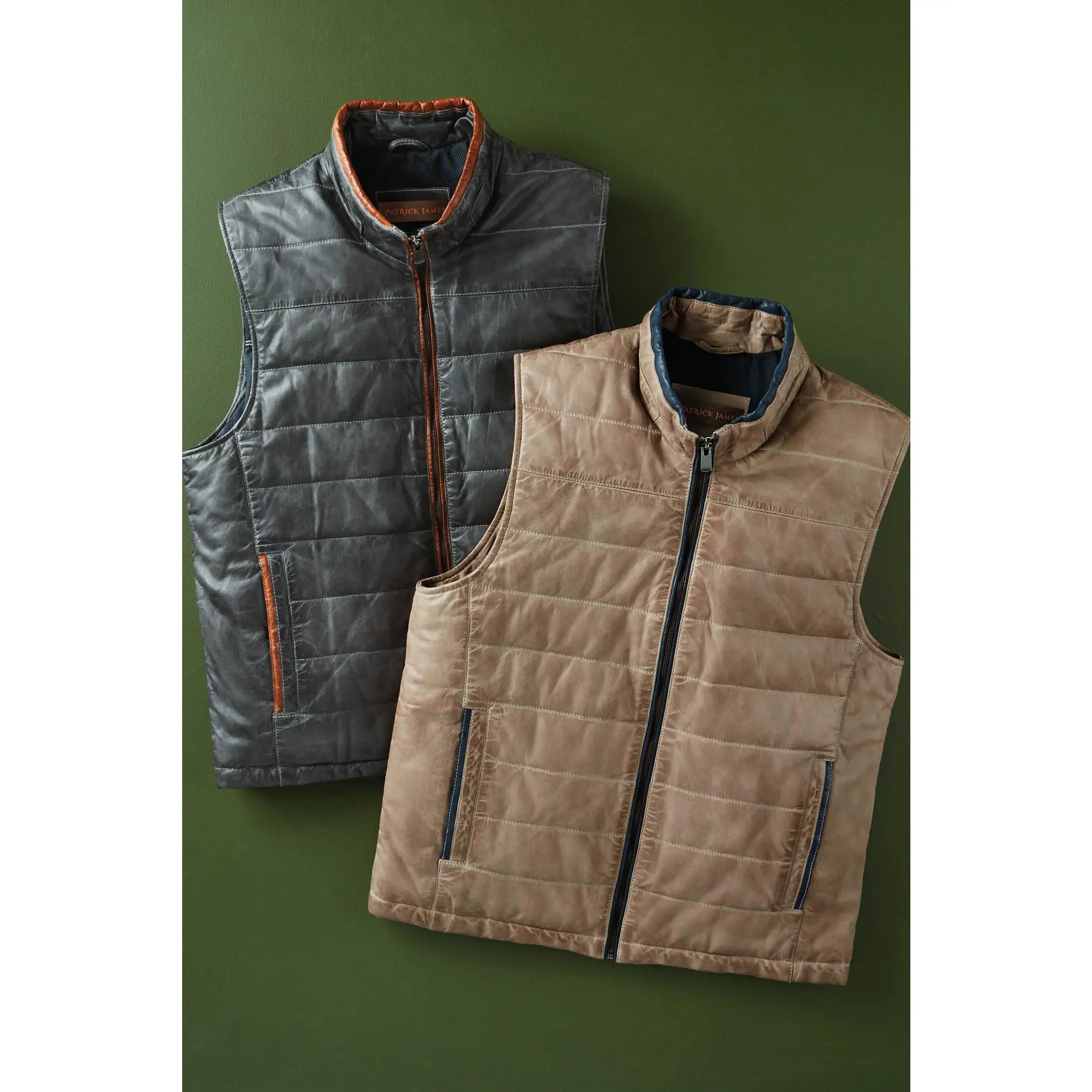 Men's Patrick James Horizontal-Quilted Italian Leather Waistcoat - Sleeveless Menswear Top, Casual Style