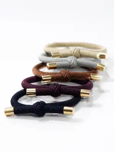 5Pcs Neutral Tone Knotted Hair Ties, Gold Tip Ponytail Holders, Old Money Aesthetic Hair Accessories