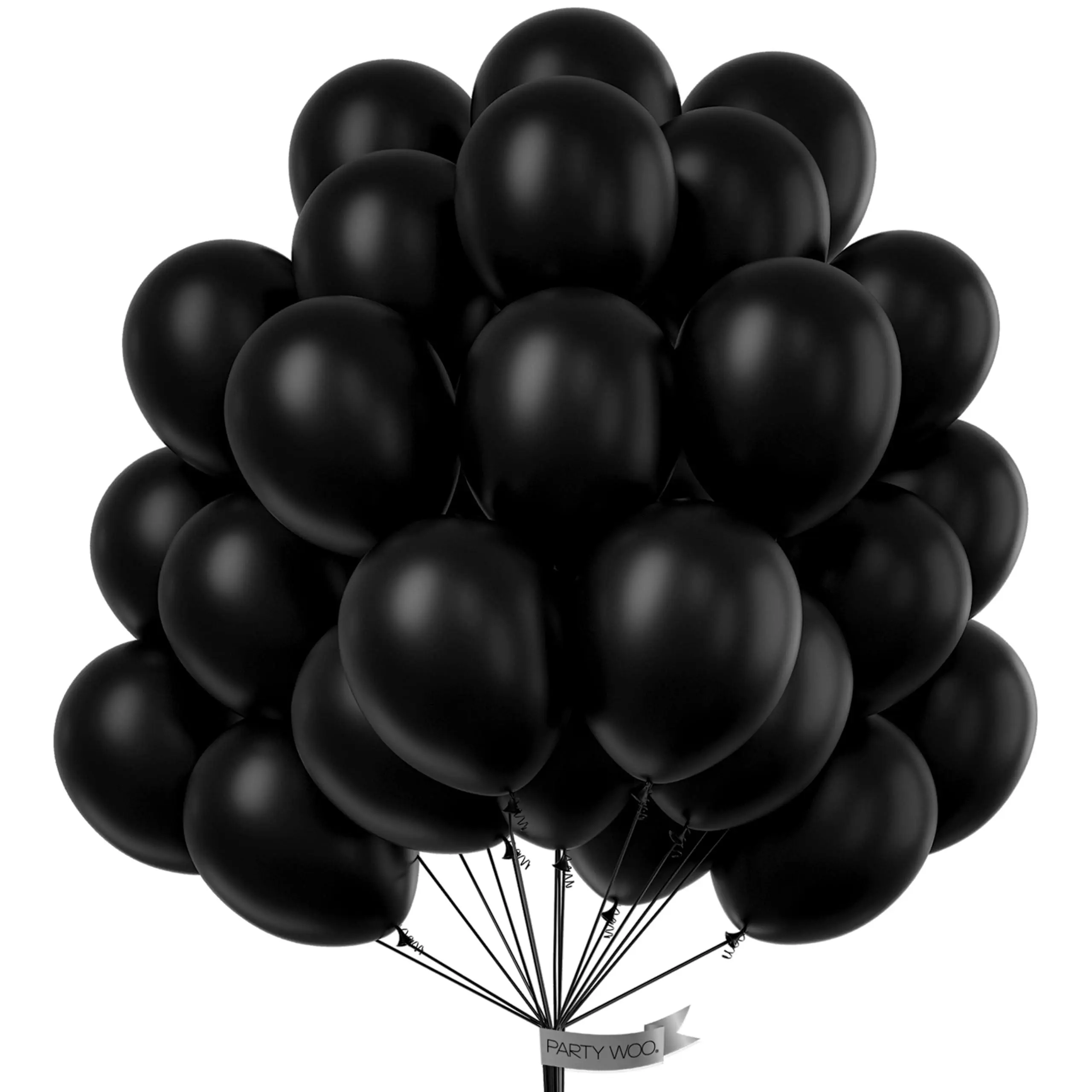 PartyWoo 50pcs 12-in Round Thick Solid Matte Latex Helium Blow Up Balloons, Black Balloon Decor for Birthday, Graduation, Party Celebrations (Black-Y18)