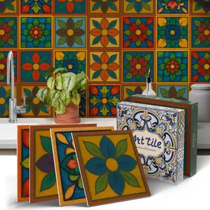 12/24PCS Gift Box ART PE Crystal Tile Stickers Retro American Floral Mix Waterproof Oil-Proof Kitchen Bathroom Wall Decor