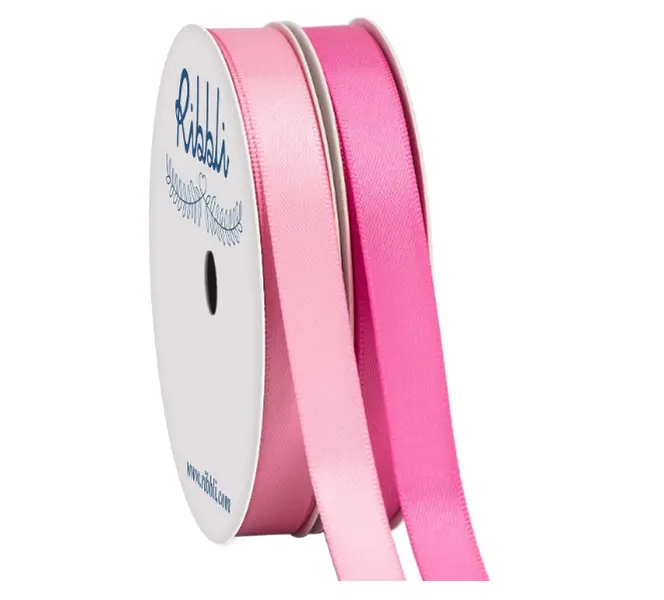 Ribbli Satin Craft Ribbon Set - 2 Rolls (Pink & Hot Pink), 3/8-Inch Width, 10-yd Each, Total 20-yd for Sewing Trim & Embellishments