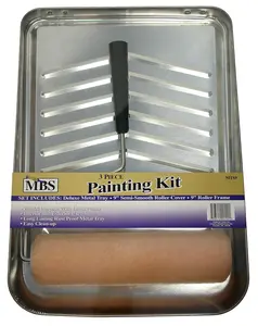 WorldWide Sales Online Paint Tray 3pc Kit 9" Metal Tray, 5-Wire Frame & 3/8" Nap Roller Cover – import_2021_10_29_212114