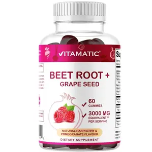 Vitamatic Beet Root Gummies - 3000mg Equivalent Per Serving - 60 Gummies - Made with Vitamin B6, B12, Grape Seed, Pomegranate & Nicotinamide