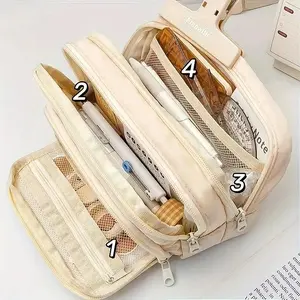 Durable Extra-Large Polyester Pencil Case, Multi-Compartment Organizer for Writing Stationery, School & Office Supplies, Cosmetics, Ideal for All Users