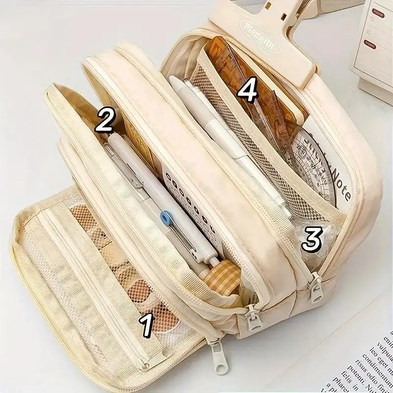 Durable Extra-Large Polyester Pencil Case, Multi-Compartment Organizer for School & Office Supplies, Cosmetics, Ideal for All Users