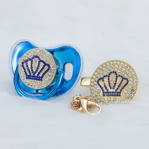 Royal Prince Bling Pacifier Set – Gold & Blue Crown Design | Luxury Baby Keepsake, Newborn Gift, Baby Shower Essential chupetes