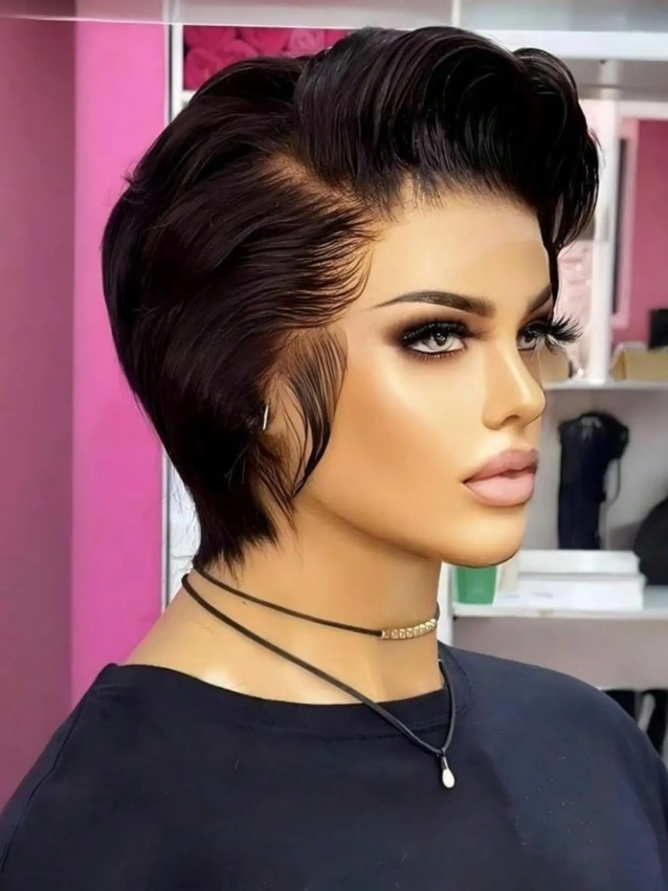 13x4x1 Lace Front Premium Human Hair Wigs, Side Part Pixie Cut, Straight Wigs, 6 Inches Short Bob Hair Wig, Curly Style, No Ca Prop 65 Re, Lace Frontal Wigs