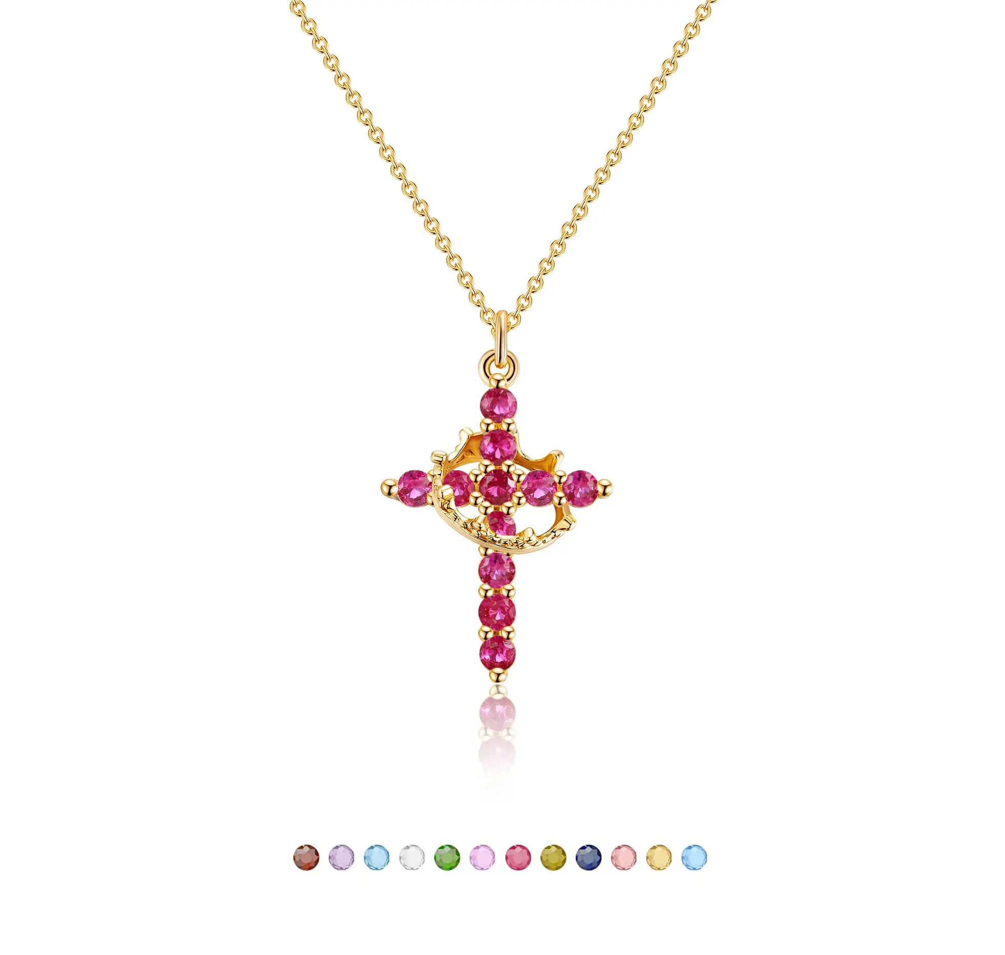 Gold Plated Crown Cross Pendant Necklace for Women with December Birthstone Crystal, Dainty Spiritual Jewelry, Christian Faith Gift, Accessory Necklace, Pendants Jewelry, Crystal Necklaces