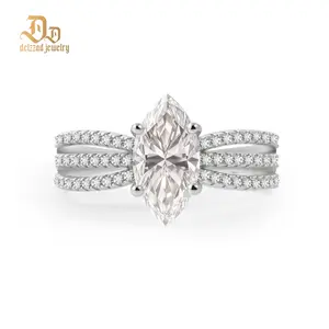 Delzzad 2.4ct Odyssey of Love Ring Triple Band Engagement Ring Wedding Set Marquise Cut VVS Synthetic Moissanite Ring Jewelry S925/Copper Band Perfect Birthday Engagement Wedding Anniversary Christmas Valentine's Day Gift