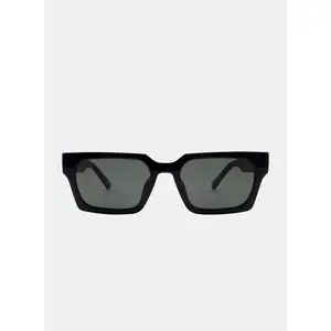 OTRA Roco Black Squared Frame Sunglasses with Green Lenses & 100% UV Protection in Shiny Black Finish