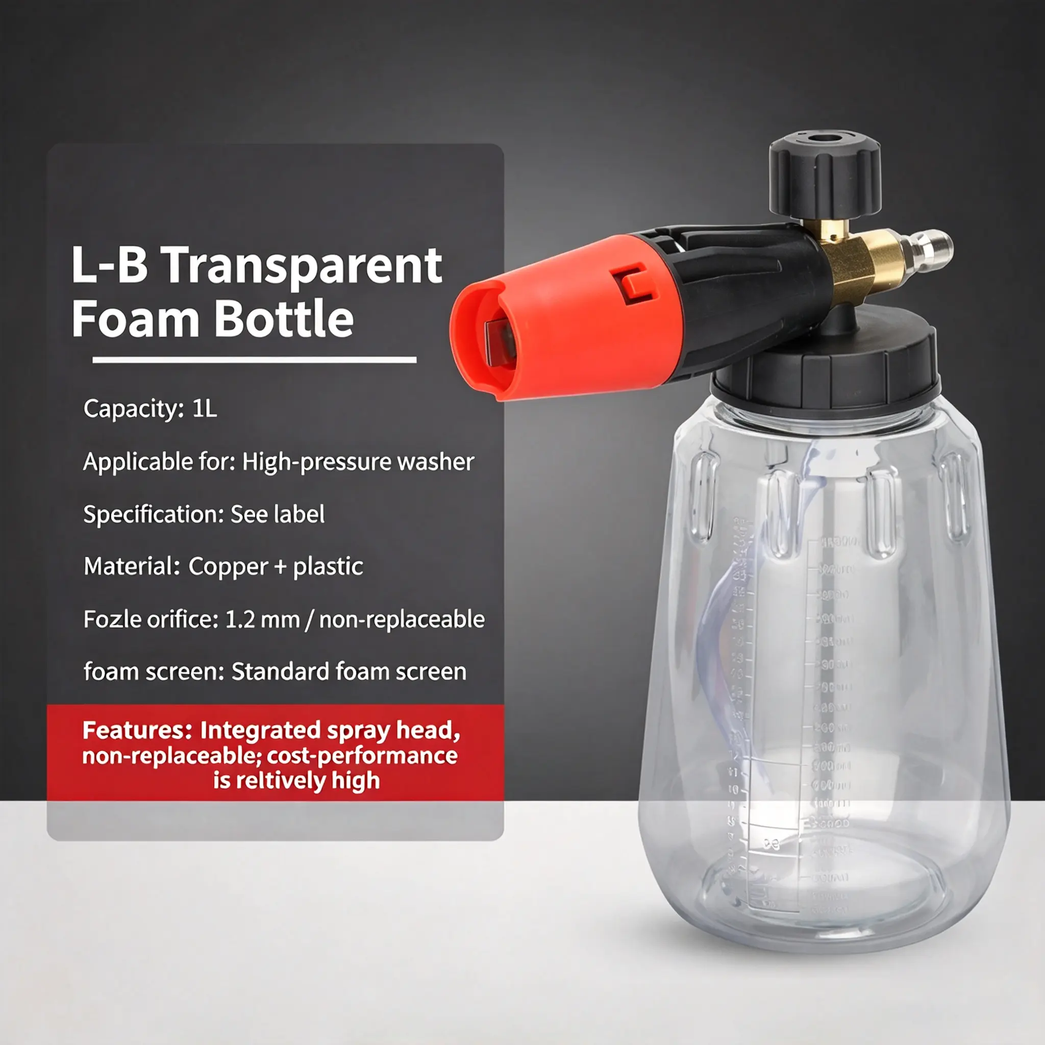 1/4 inch snow foam spray gun car wash soap nozzle high-pressure cleaning bottle - high-pressure PA foam large-mouth jug car wash machine foam dispenser