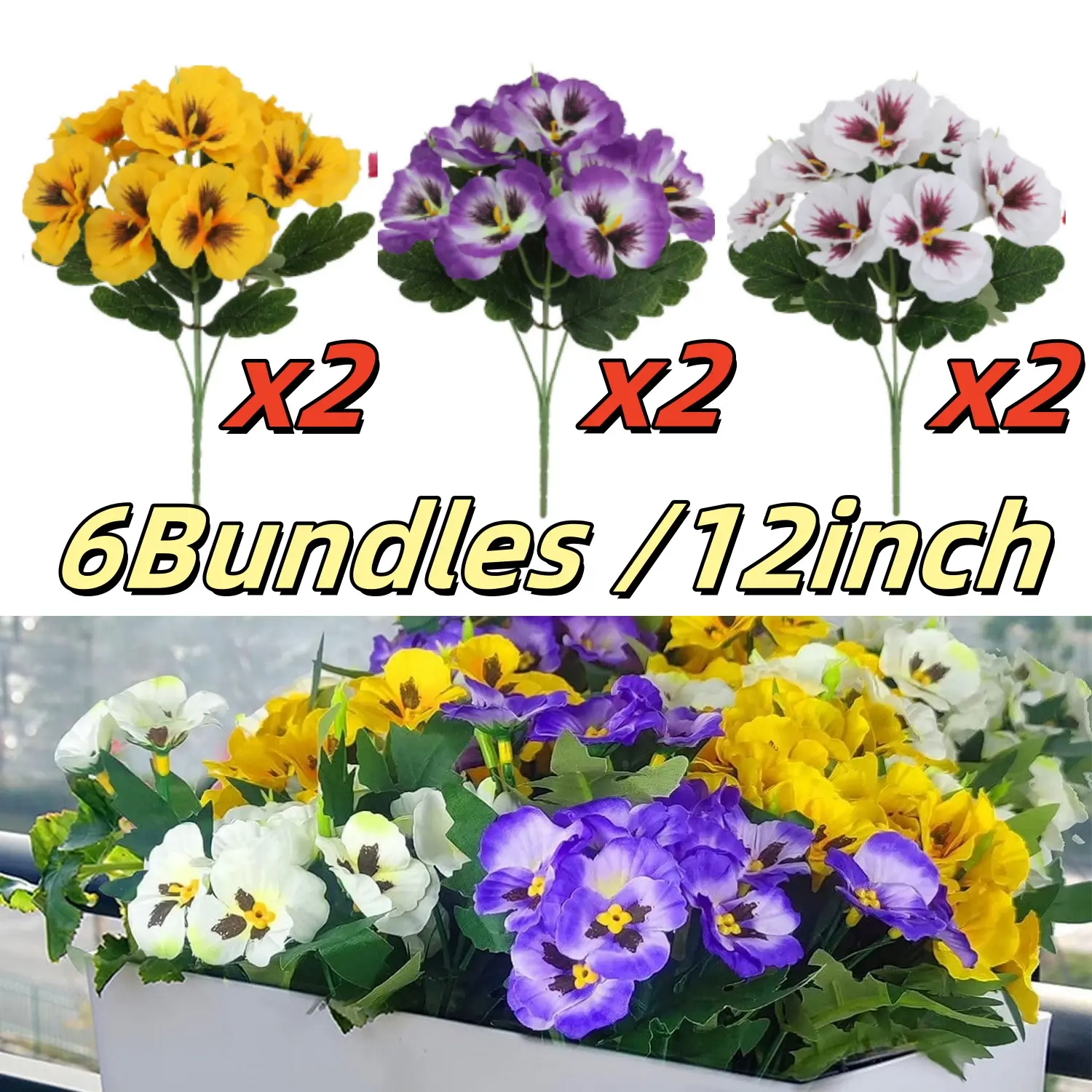 6 Pcs Artificial Flower -12in Fake Small Wild Flower Artificial Plants Outdoor Plastic White/Yellow/Purple Flowers for Garden Table Centerpieces Indoor Outdoor Decor accessories Decorative Fruit gardening supply hanging boxes Silk Ornaments