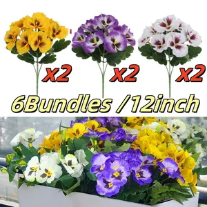 6 Pcs Artificial Flower -12in Fake Small Wild Flower Artificial Plants Outdoor Plastic White/Yellow/Purple Flowers for Garden Table Centerpieces Indoor Outdoor Decor accessories Decorative Fruit gardening supply hanging boxes Silk Ornaments