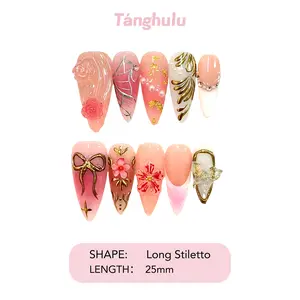 Tanghulu Nails-THE AUREATE AGE Collection/Handmade Press On Nails/ Stiletto /Long/Red/ 25mm