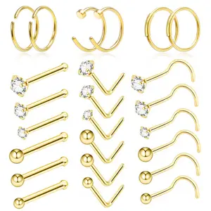 Women's 21pcs 316L Stainless Steel Rhinestone Nose Piercings Kit - Hoops, Funky Punk Studs, Septum Jewelry, Body Jewelry Gift Accessory