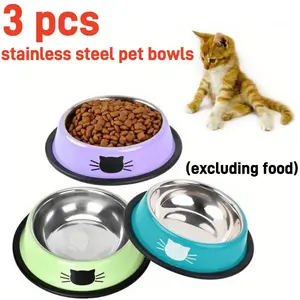 3-piece Set of Stainless Steel Cat Feeder Food Bowl, Top diameter 4.53 inches, bottom diameter 6.10 inches, height 1.38 inches, Non Slip Pet Water Bowl, Puppy Feeding Bowl, Metal Cat Bowl, Suitable for Pet Feeding (no food), Textiles & Soft Furnishings