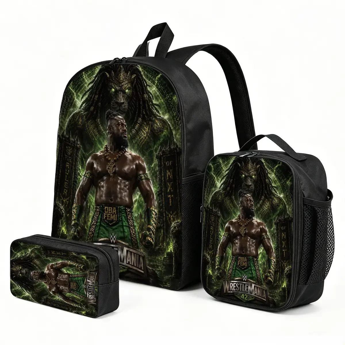 WWE Lightweight Elementary School Backpack with Matching Graphic Lunch Pouch, 3pcs Heavy-Capacity Kid-Friendly 1-size Travel & Stationery Bag Set for Girls & Kids, One Size, Matching Lunch Pouch