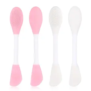 4Pcs Silicone Face Mask Applicator Double-End Mask Brush with Bristles for Facial Mud Cream Lotion Gel & Cosmetics Acne Prone Spatula Brush