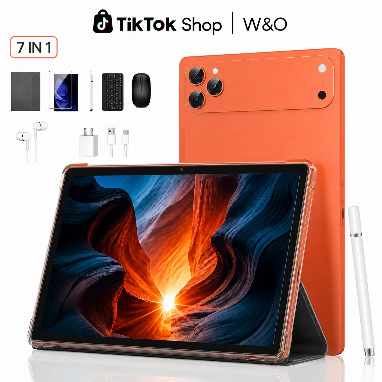W&O New Android 15 Tablet, 11-Inch Large HD Screen, 12GB RAM+256GB Expandable Storage, 10000mAh Long-Lasting Battery, 5G WiFi, Dual Camera, Tablet Bundle with Keyboard, Mouse, Stylus&Case, Portable Device for Work, Back to School, Valentine’s Day Gift