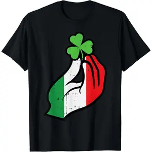 St Patricks Day Italian Hand Shamrock Saint Paddys Men Women T-Shirt