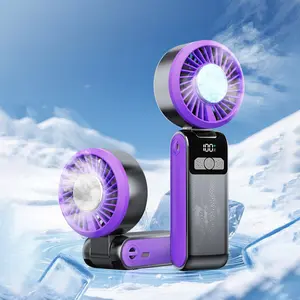 Ice Cooling Handheld Fan, Semiconductor Refrigeration, USB Charging, Battery Display, 100 Speed Levels, Portable Foldable Tabletop Fan