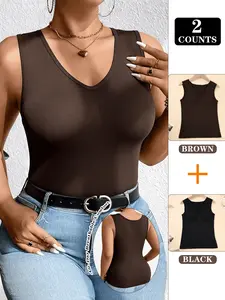2PCS Plus Size Friendly! High Elasticity Seamless Shapewear  Comfortable Tummy Smoothing Tank  Perfect Slimming Camisole for All Curves
