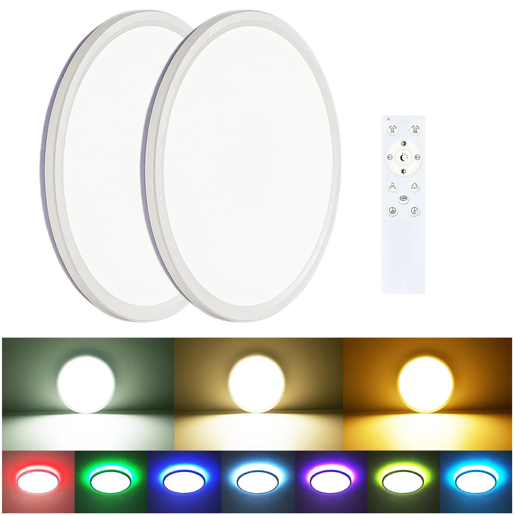 【2 PACK】12-in RGB Selectable Color Changing Adjustable LED Recessed Lighting Fixture, 110-130V 28W, 3000K/4000K/6000K, Includes Remote, 30000 Hours Lifespan, for Bedroom, Dining Room (Home Improvement Indoor Lighting)
