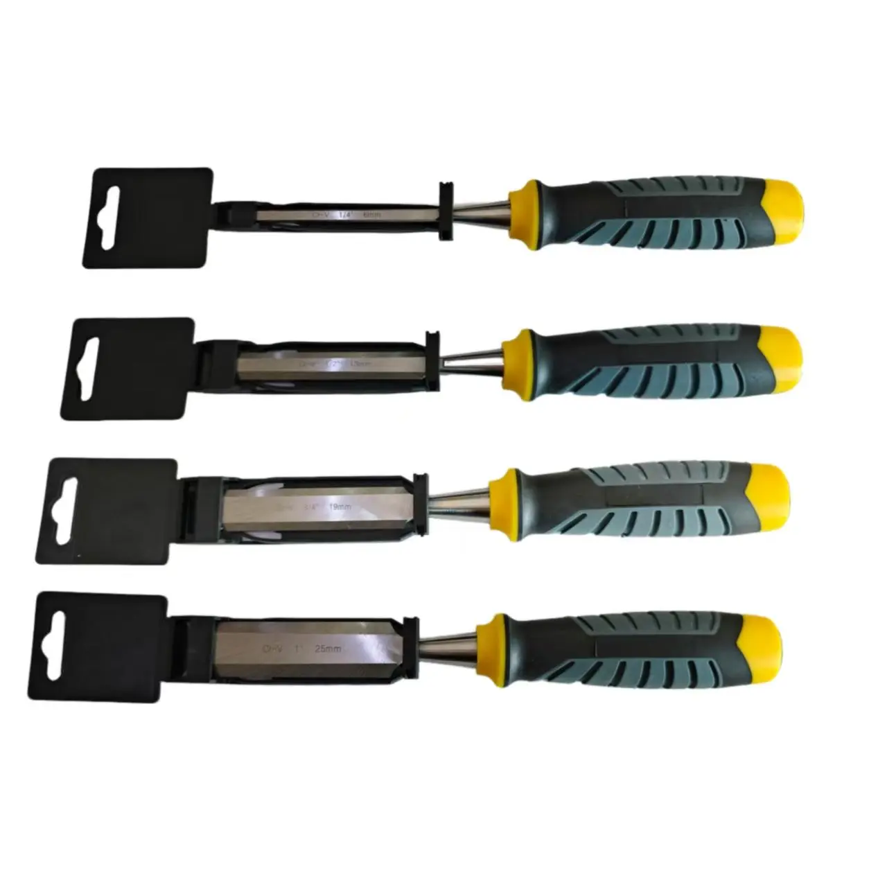 4-Piece Woodworking Tool Set with Rubber Grip Chisels, Versatile Carving Tools for Woodworkers, Flat Chisels for Precise Cutting