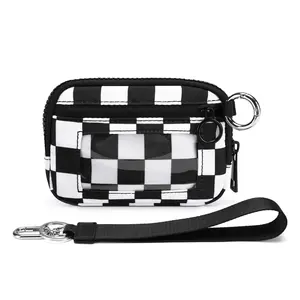 Women's Multifunctional Lattice Compact Card Holder, Waterproof Nylon Wristlet Bag with Zipper Coin Purse, Portable Keychain Pouch, Practical Storage Accessory for Daily Everyday Use