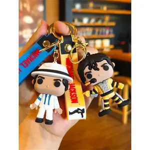 4pcs Michael Jackson King of Dance Keychain Classic Singer Key Ring Holder Pendant Key Chains Michael Men's and Women's Gift