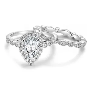 1.25CT Vintage Pear Cut Bridal Ring Set – 925 Sterling Silver Luxury Wedding Band for Women (Marquise & Teardrop Design)