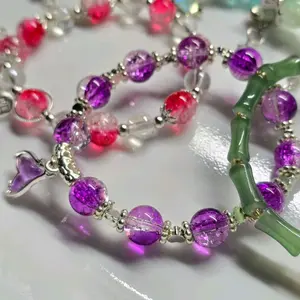 Glass Bead Charm Bracelet Basket - on LIVE - elastic string