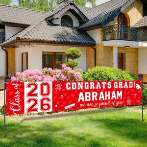 Graduation Congratulations Banner Decorations Class of 2026 Personalized Graduation Banner with 78 Alphabet Stickers Custom Banner Backdrop for High School College Graduation Party Supplies Red