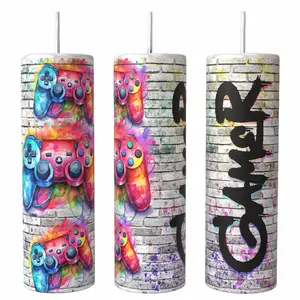 Gamer 20 oz Tumbler Coffee Drinkware Insulated with Lid and Straw Skinny Portable Vacuum Flasks for Hot & Cold Drinks