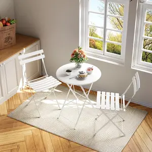 Table and Chair Set of 2, Outdoor Folding Bistro Set of 2, Small Colorful Bistro Coffee Table and 2 Chairs, Foldable Metal Patio Furniture Set for Apartments,Porch,Deck,Balcony,Garde, Blue