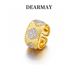 Dearmay Four-Leaf Clover Ring Open Ring with Zircon Gold Ring for Women Silver Ring Best Gift SummerVibes