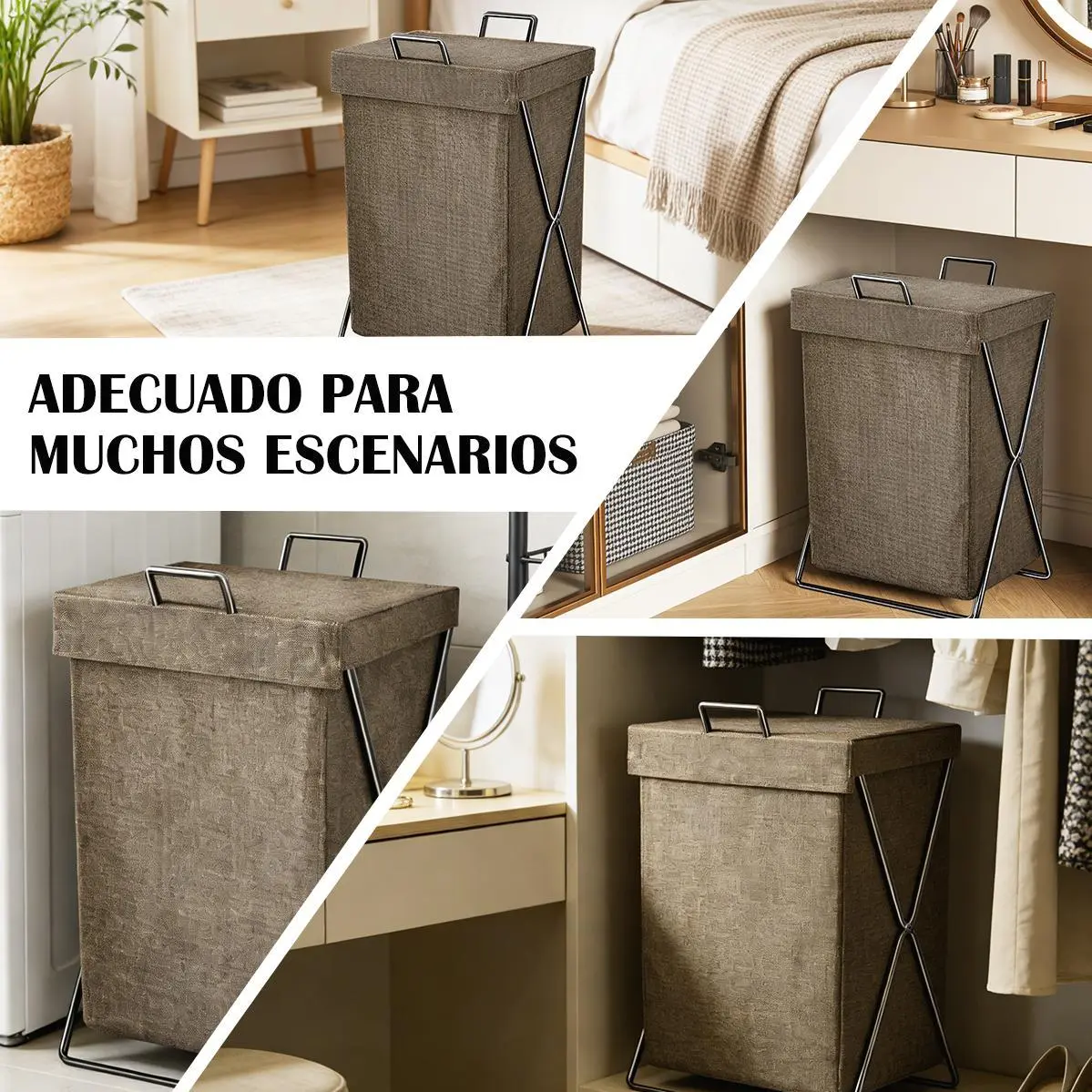 Cesto ropa sucia con tapa, organizador de ropa sucia plegable de lona, para lavandería hogar, cestos para guardar ropa, recipiente para ropa sucia, estructura de hierro, color café, resistente y ahorra espacio