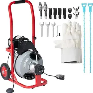 VanAcc Auto Feed Drain Cleaner Machine, Electric Sewer Snake Auger with 10 Cutters & Air-activated Foot Switch for 1 to 4 Inch Pipes