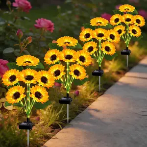 Solar Sunflower Lights Waterproof Outdoor Garden Yard Decor Stake Lights.Waterproof Solar Stake Lights Vivid Sunflower Design Outdoor Backyard Decoration
