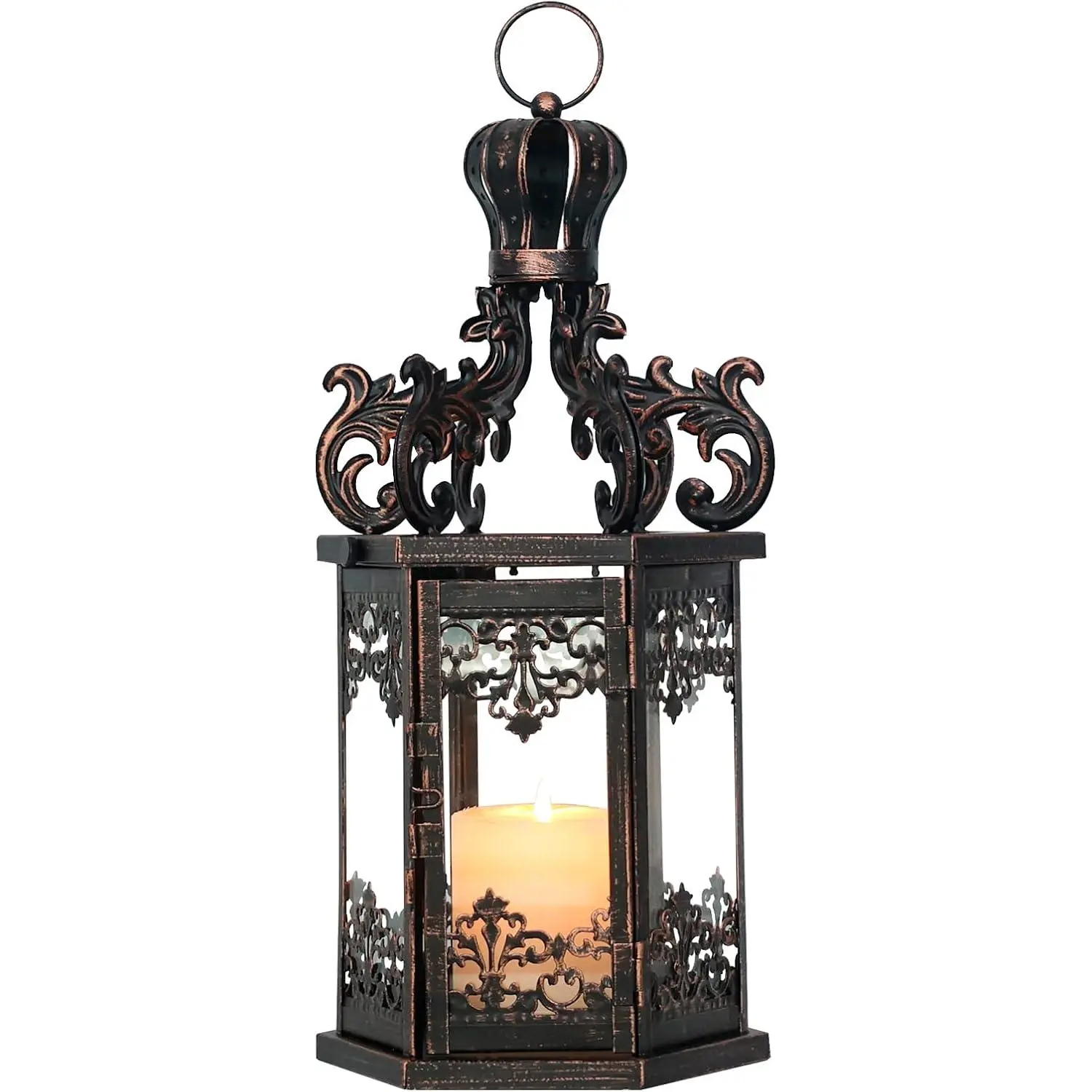 Father's Day gift Large Lanterns Decorative Outdoor, 17.7" Black Lanterns Decor Indoor with Tempered Clear Glass, Vintage Metal Hanging Candle Holder for Patio, Front Porch, Table, Wedding, Shelf