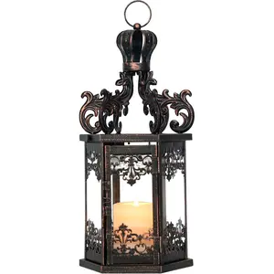 Father's Day gift Large Lanterns Decorative Outdoor, 17.7" Black Lanterns Decor Indoor with Tempered Clear Glass, Vintage Metal Hanging Candle Holder for Patio, Front Porch, Table, Wedding, Shelf