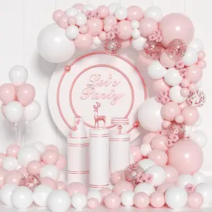 Pink and White Balloon Arch Kit, ADOINBY 140Pcs Macaron Pink Balloon Matte White Balloon 18 12 10 5 Inch Different Size Balloons for Engagement Wedding Birthday Shower Gender Reveal Decorations