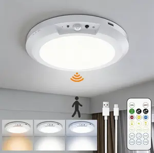 1 Count USB Operated Rechargeable Motion Sensor Ceiling Lights with Remote, 3Colors Dimmable, No Wiring Magnetic Cordless LED Overhead Lighting for Closet Hallway Pantry Shed, lights for bedroom, night light Versatile Use
