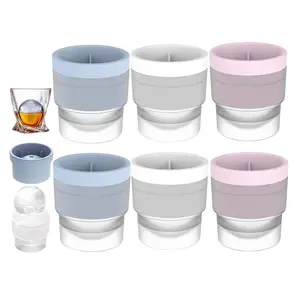 6 Pack Ice Ball Maker, Round Ball ice Cube Mold for Whiskey, Cocktails Juice Beverages, Bourbon, Old Fashioned Clear Ice Cube Mold, Silicone Freezer Press
