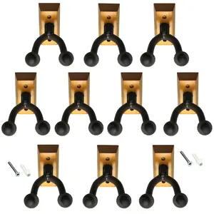 TEN (10) BlueDot Trading Universal Wall Electric, Acoustic Classical Guitar, Banjo, Mandolin, Ukulele and Base Guitar Holder with Attractive Base made from Cherry Wood ~ Mounting Hardware Included