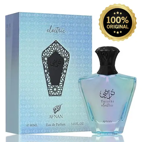 Afnan Turathi Electric Unisex Eau de Parfum Spray - 90ml (3.0oz) 2025 Elegant Modern Release, Aromatic Woody Fragrance, Citrus Fruity-Woody Mix, Grapefruit Cedar Vanilla Amber, Warm Musk Finish, Fresh Daily Wear Perfume for Women & Adults, Bottle