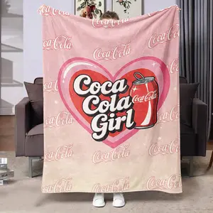 Coca-Cola Sweetheart Flannel Blanket, Vintage Cool Style, Soft Warm Skin-Friendly, Multi-Purpose Throw for Sofa Bed Office Camping