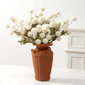 Ultra Realistic Faux Flowers for Vase – 10-Pc Pom-Pom Silk Mums, Indoor Centerpiece, Coffee Table & Home Décor, Boho Beige & White Artificial Flowers (Vase Not Included)