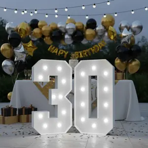 2 Glowing Numbers Paper Bag Lights, Light and Warm Light Signage, 3 Feet High, Number 30 Mosaic Large Sign, Birthday Party Decor