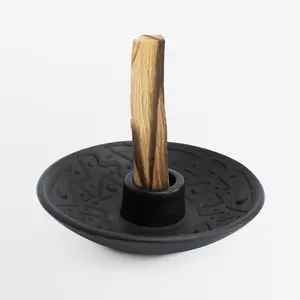 Chulucanas Ceramic Palo Santo Holder Black Matte | Includes 5 Palo Santo Sticks